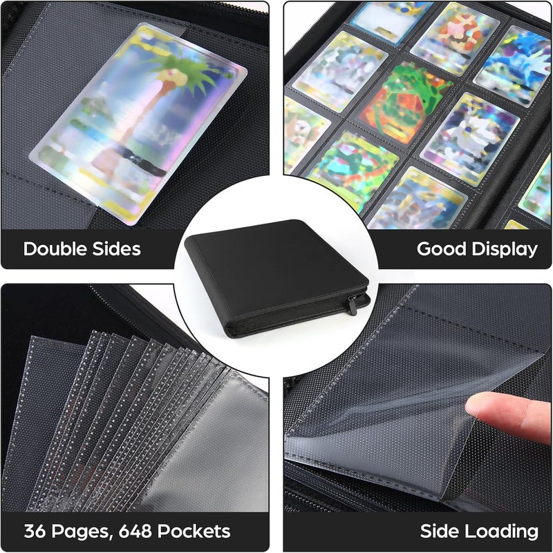 Pemocyny Card Binder 9 Pocket with Zipper, 648 Pockets Trading Card Holder Book, Premium PU Cover Zip Folder Binder, Side Loading Carrying Case Binder Album for TCG, MTG, Sports Cards, Game Cards - Image 5